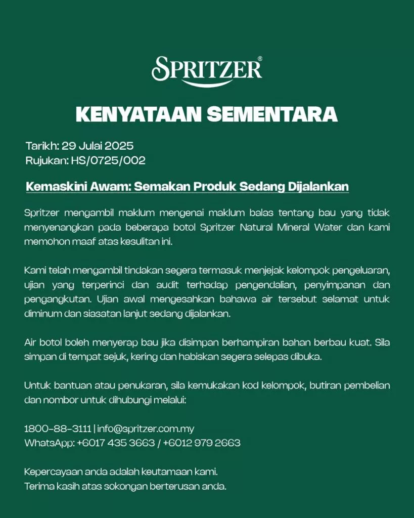 Tular Isu Air Botol Spritzer Berbau Petai, Ini Respons Rasmi Pihak Syarikat