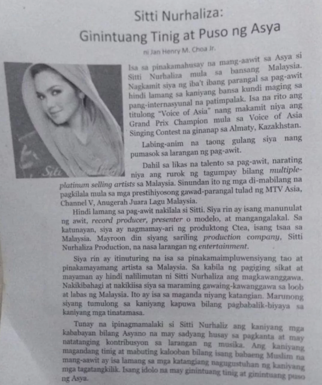 Nama Siti Nurhaliza Diangkat Dalam Buku Teks Filipina, Digelar ‘Golden Voice And Heart Of Asia’