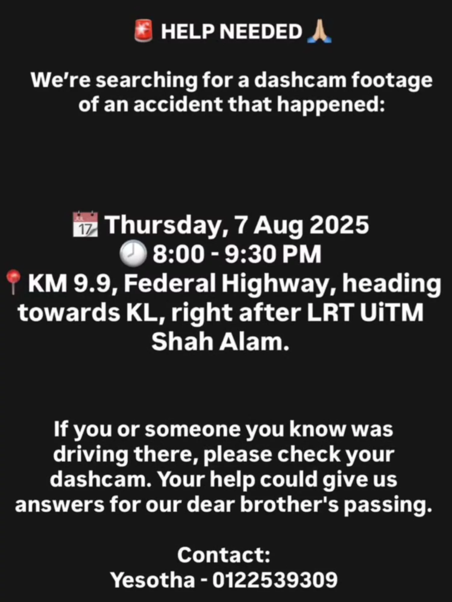 Meninggal Pada Usia 33 Tahun, Keluarga Pelakon Parvin Nair Rayu Pemilik Dashcam Bantu Siasatan 6 Meninggal Pada Usia 33 Tahun, Keluarga Pelakon Parvin Nair Rayu Pemilik Dashcam Bantu Siasatan