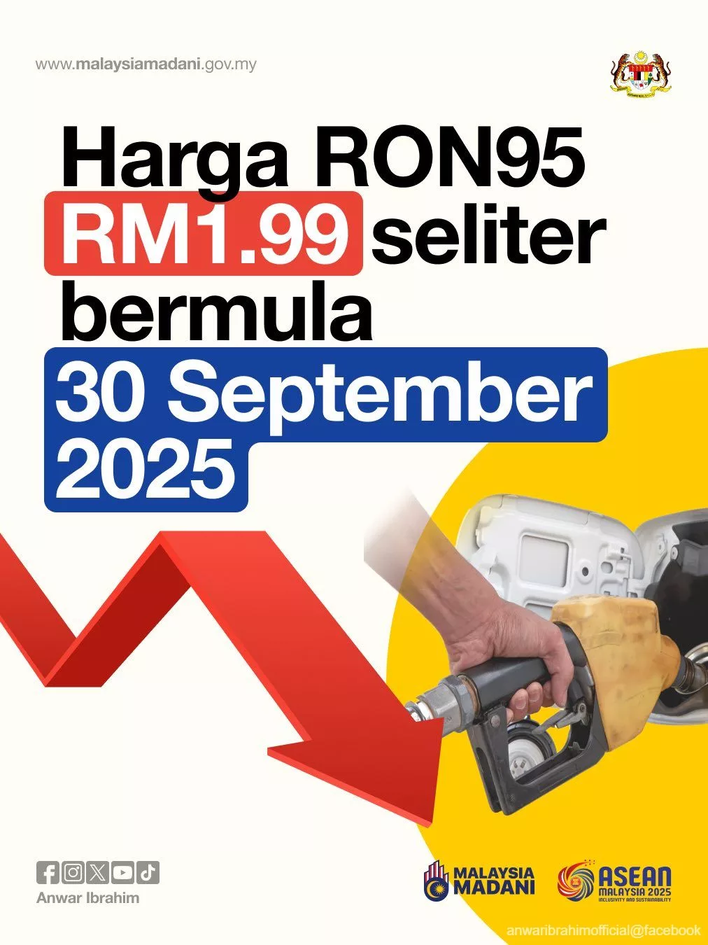 Perdana Menteri Umum Harga Baru RON95, Warganegara Malaysia Boleh Nikmati RM1.99 Seliter Bermula 30 September Ini