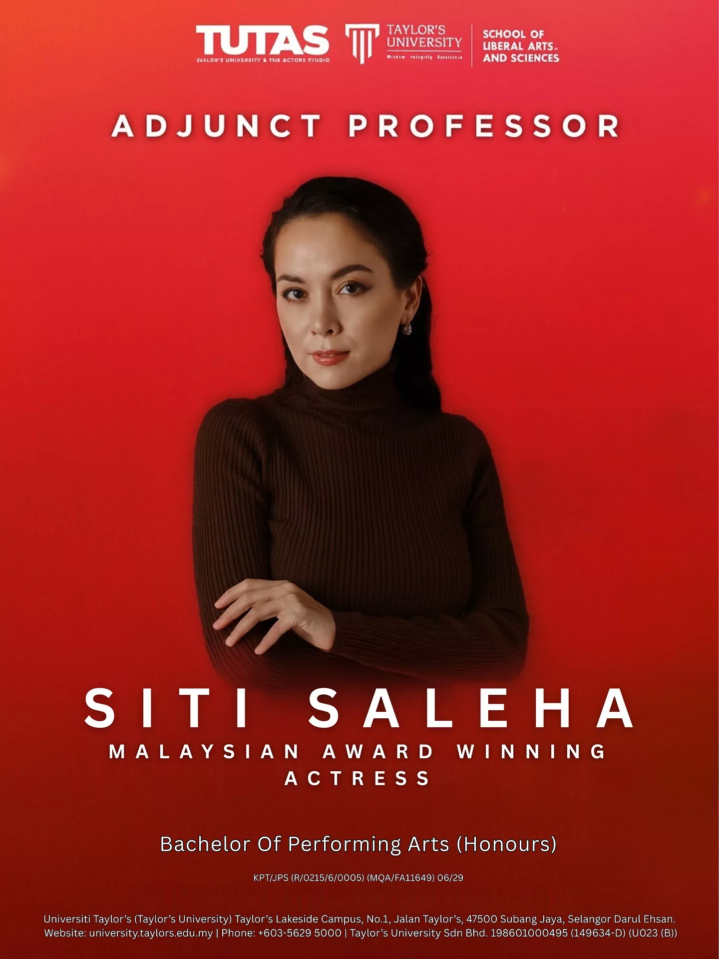 Taylor’s University Lantik Siti Saleha Sebagai Profesor Adjung -“Bawa Nafas Baharu ke Dunia Akademik Seni Persembahan”