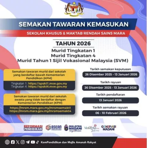Semakan Tawaran MRSM 2026 Bermula 26 Disember, Sistem Satu Saluran SBP & MRSM Dilaksana