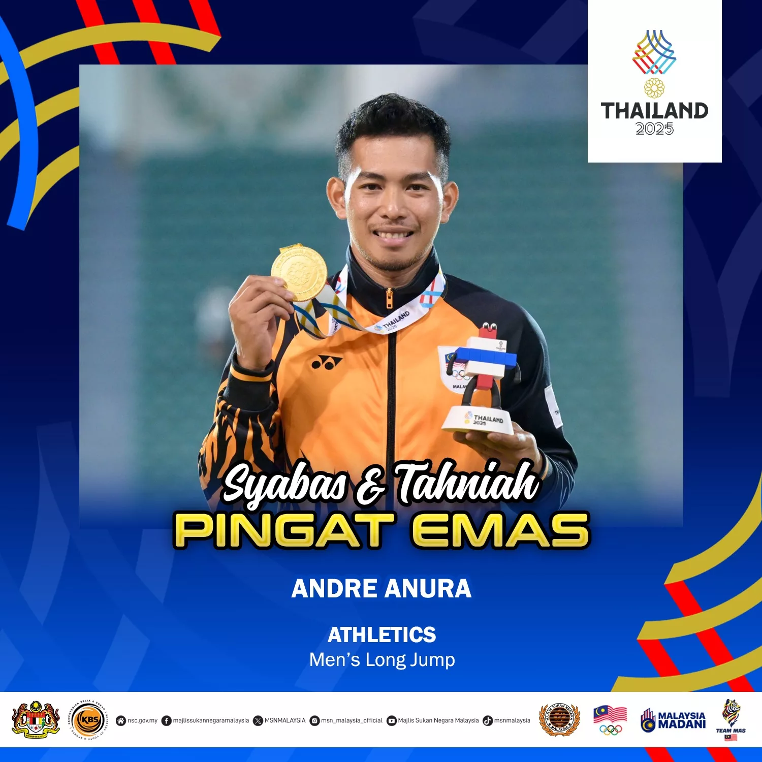 Sukan SEA 2025: Andre Anura Anuar Tamatkan Kemarau 22 Tahun! Emas Lompat Jauh Kembali Milik Malaysia