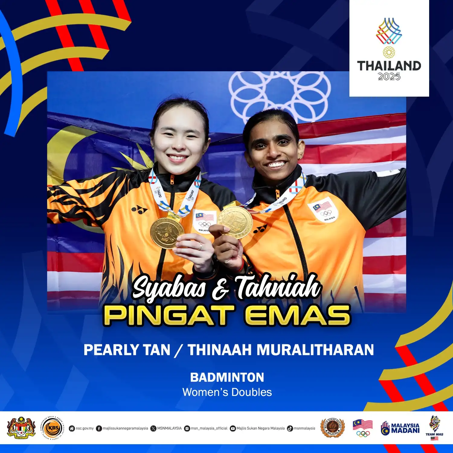 #GirlsPower: Pearly Tan-M.Thinaah Akhiri Penantian 10 Tahun! Raih Emas Beregu Wanita Di Sukan SEA 2025