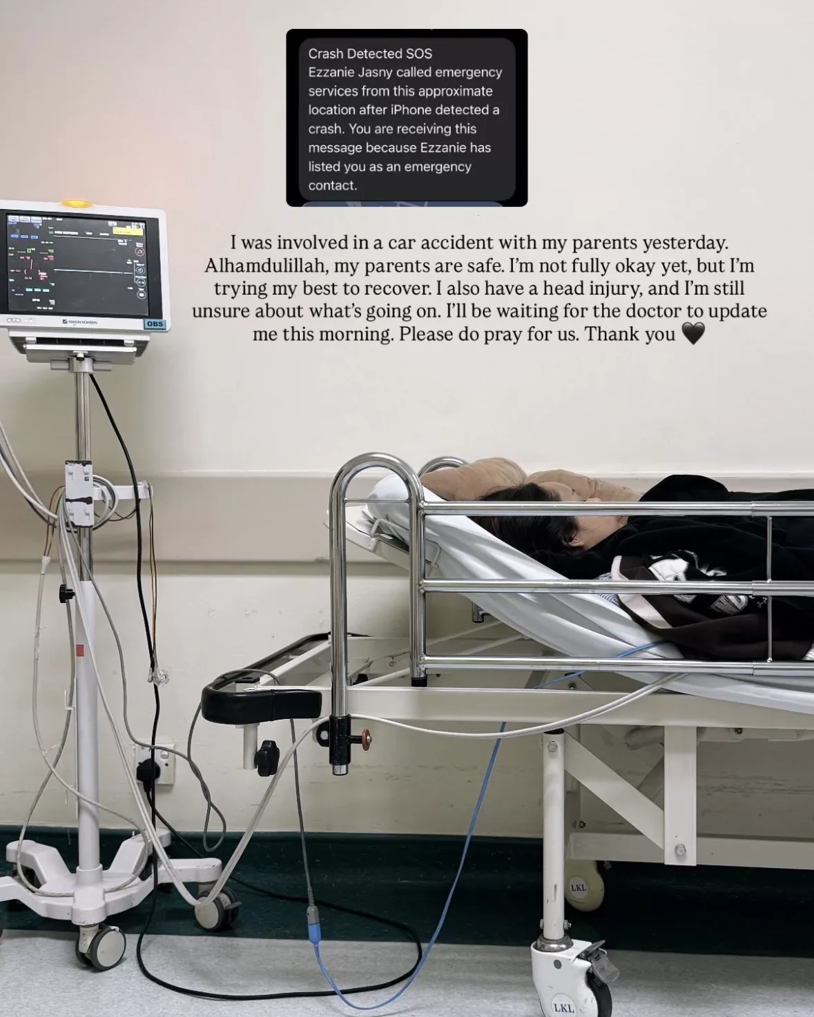 Ezzanie Jasny Terlibat Kemalangan Jalan Raya Bersama Ibu Bapa, Alami Kecederaan Di Kepala