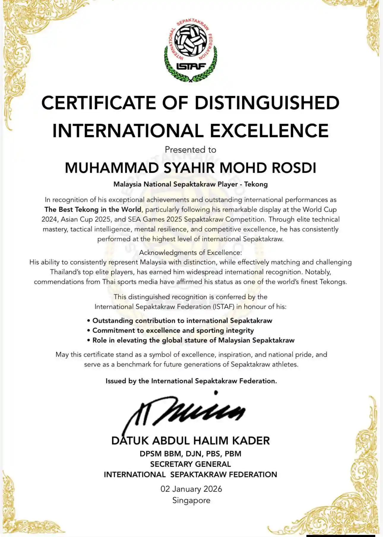 Syahir Rosdi Dinobat Tekong Terbaik Dunia! Tahniah!