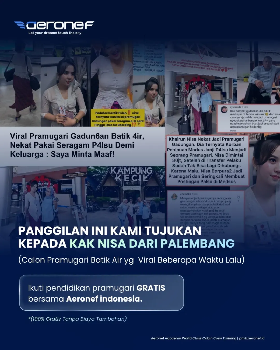 Selepas Tular Menyamar Jadi Pramugari, Khairun Nisa Kini Ditawar Sertai Latihan Kru Kabin Di Akademi Aeronef