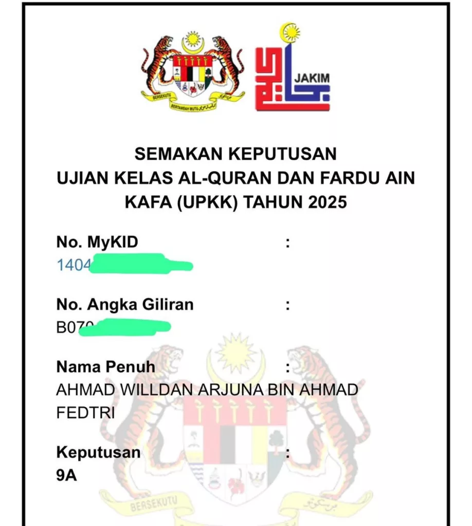 “Alhamdulillah, Syukur Rezeki Ramadan” – Anak Ahmad Fedtri Yahya Raih 9A UPKK 2025