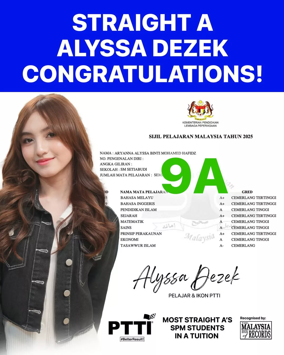 Alyssa Dezek Peroleh 9A Dalam SPM 2025! Penyanyi "Raya Gen Z" Buktikan Artis Mampu Imbangi Pelajaran & Kerjaya 7 Alyssa Dezek Peroleh 9A Dalam SPM 2025! Penyanyi “Raya Gen Z” Buktikan Artis Mampu Imbangi Pelajaran & Kerjaya