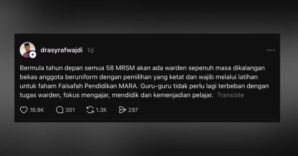 MRSM Perkenal Warden Sepenuh Masa, Guru Kini Boleh Fokus Sepenuhnya Dalam Kelas