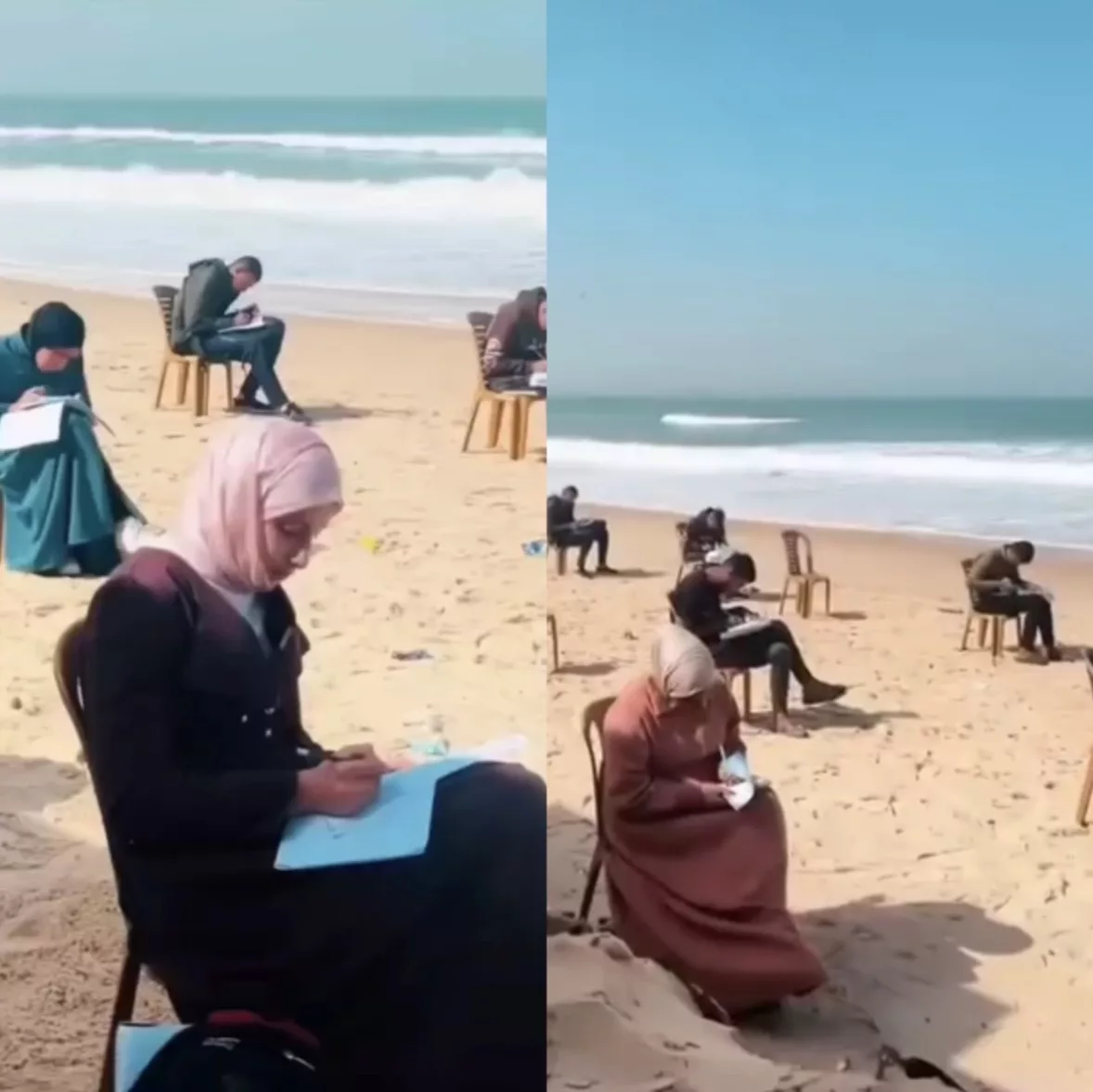 Walau Sekolah Musnah, Pelajar Gaza Tetap Duduki Peperiksaan Di Tepi Pantai