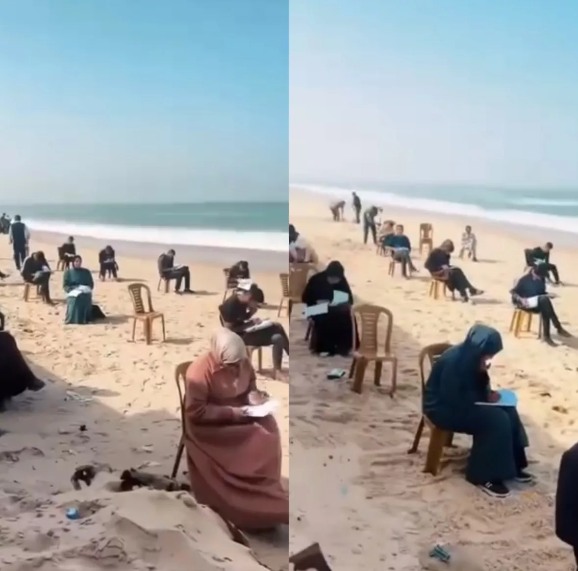 Walau Sekolah Musnah, Pelajar Gaza Tetap Duduki Peperiksaan Di Tepi Pantai