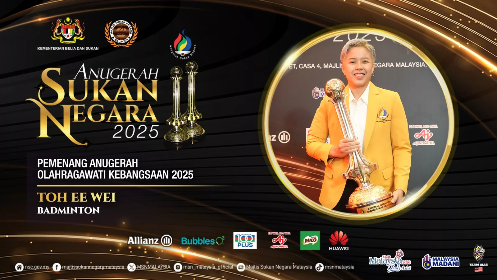 Toh Ee Wei, Chen Tang Jie Lakar Sejarah, Dinobat Olahragawan Dan Olahragawati Kebangsaan