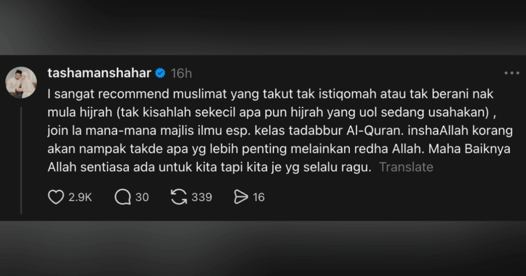 Tasha Manshahar Galak Muslimah Sertai Majlis Ilmu, Rahsia Kekal Istiqamah Dalam Hijrah