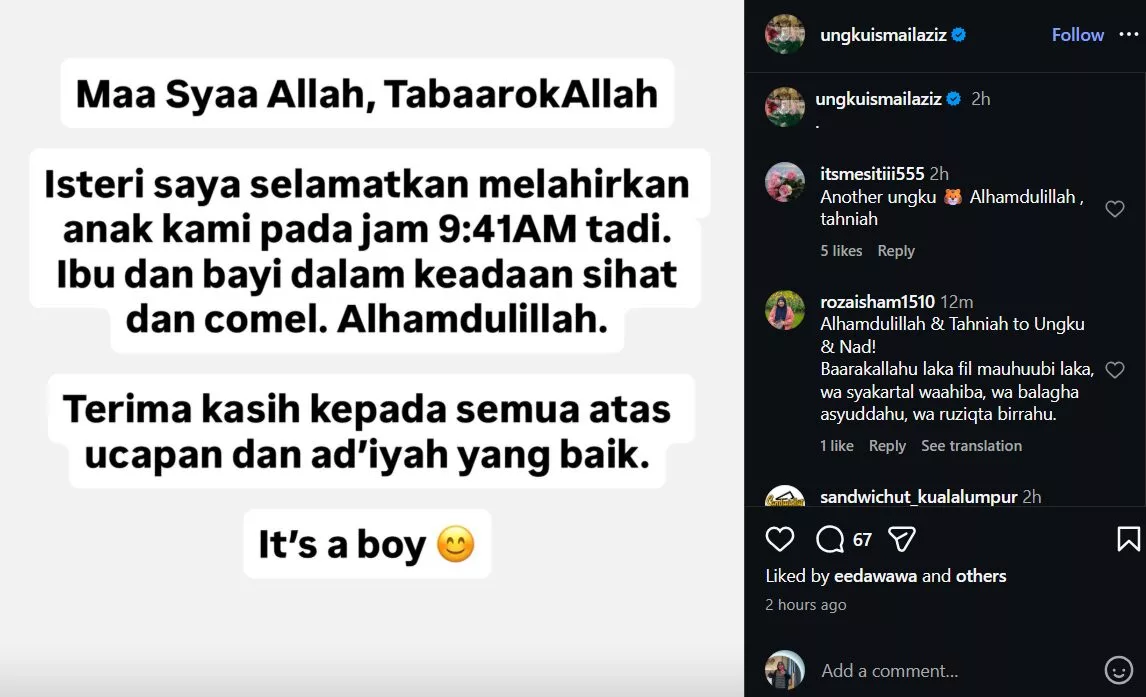 “It’s A Boy!” Nad Zainal & Ungku Ismail Terima Kehadiran Cahaya Mata Kedua
