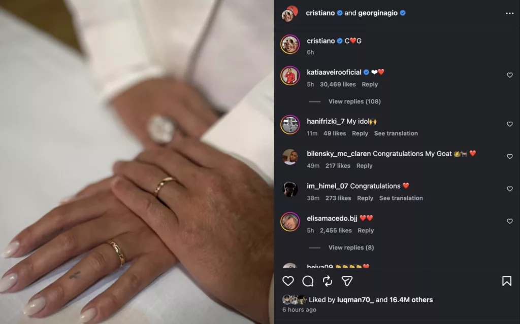 Cristiano Ronaldo & Georgina Rodríguez Akhirnya Kahwin, Kongsi Foto Cincin Selepas 10 Tahun Bersama 5 Cristiano Ronaldo & Georgina Rodríguez Akhirnya Kahwin, Kongsi Foto Cincin Selepas 10 Tahun Bersama