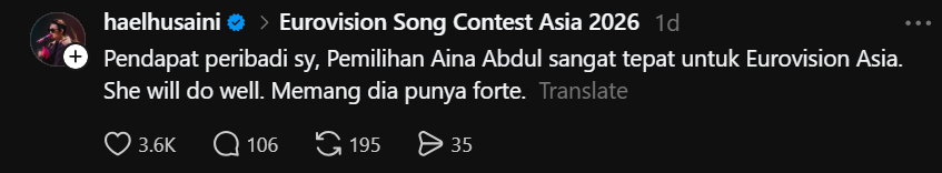 “Memang Itu Forte Dia” Hael Husaini Yakin Aina Abdul Pilihan Tepat Ke Eurovision Asia