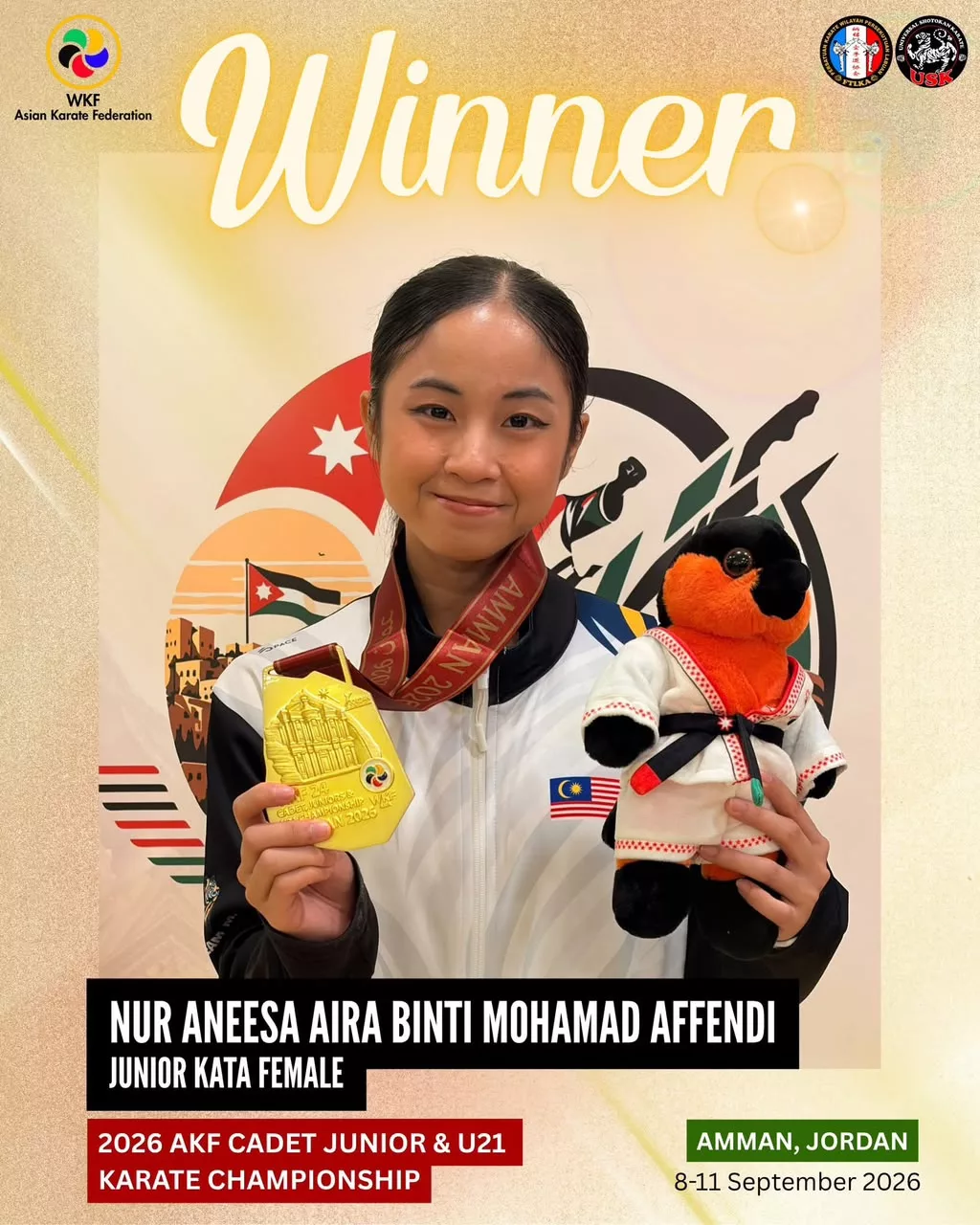 Nur Aneesa Aira Ungguli Kata Individu Remaja Wanita Asia, Julang Emas Buat Malaysia! Tahniah!