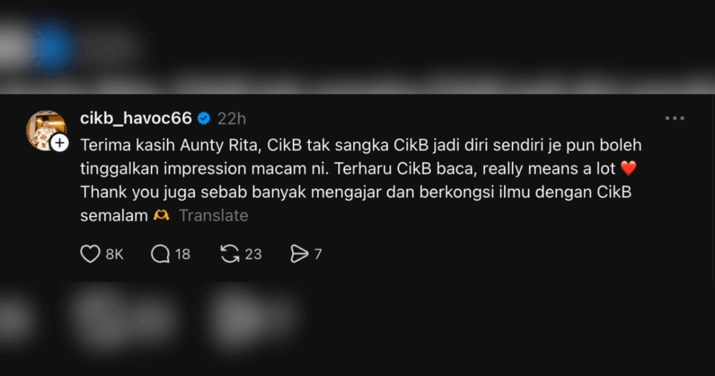 “Really Means A Lot” – Cik B Terharu Rita Rudaini Puji Adab & Kematangannya
