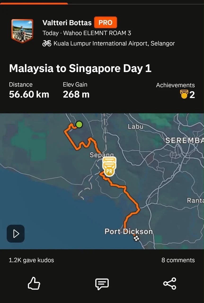 Peminat Gurau Kayuh Sampai Singapura, Pemandu F1 Valtteri Bottas Betul-Betul Teruskan Perjalanan Berbasikal! Siap Redah Laluan Gelap