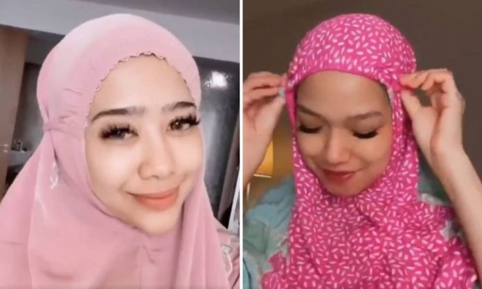 Kita fikir positif ya, mungkin Fatin Afeefa (kiri) dan Ruhainies hanya merakamkan video saja dan bukan benar-benar bersolat dengan memakai solekan.